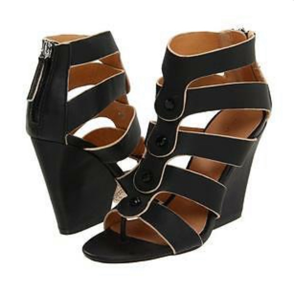 L.A.M.B. “Miranda” Strappy Black Wedge Heels 8 1/2 - EXCELLENT used condition!!!